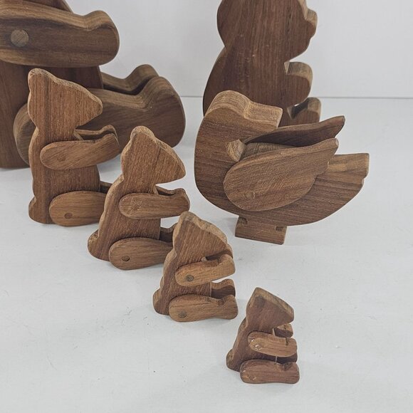 Handmade Wooden Bear Family Set With Movable Parts Articulated Duck - Picture 4 of 8